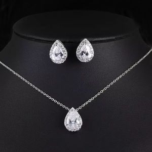 NEW White Gold Plated Pear Cut Halo Jewelry Set